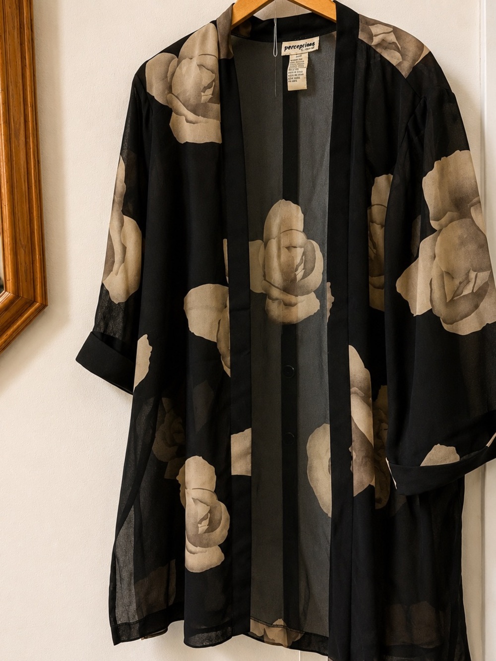 Perceptions Black Sheer Floral Kimono American Vintage